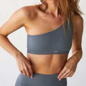 Setactive Set Active Size M L One Shoulder Ribbed Bralette Elegant Grey